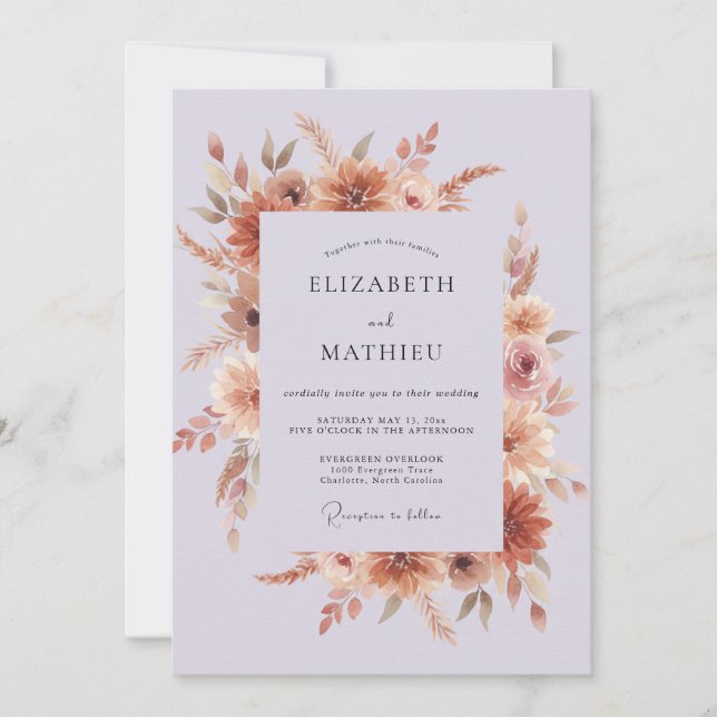 Lavender Earthy Autumnal Wedding Invitation (Front)