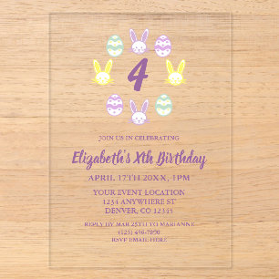 Lavender Easter 4th Birthday Acrylic Invitations
