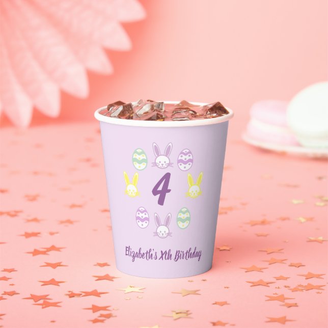 Lavender Easter 4th Birthday Paper Cups (Insitu)