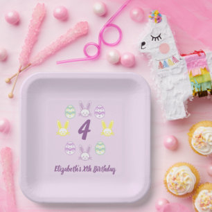 Lavender Easter 4th Birthday Paper Plate
