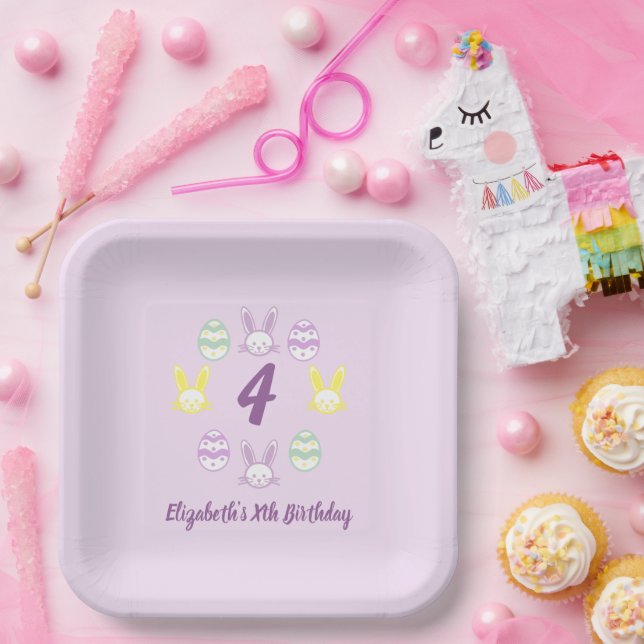 Lavender Easter 4th Birthday Paper Plate (Party)