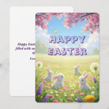 Lavender Easter Cute White Bunny Floral Spring