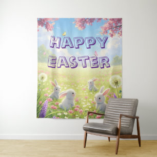 Lavender Easter Cute White Bunny Floral Spring Tapestry