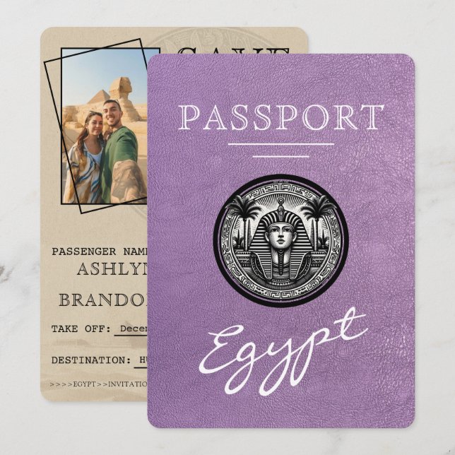 Lavender Egypt Passport Wedding Save the Date (Front/Back)
