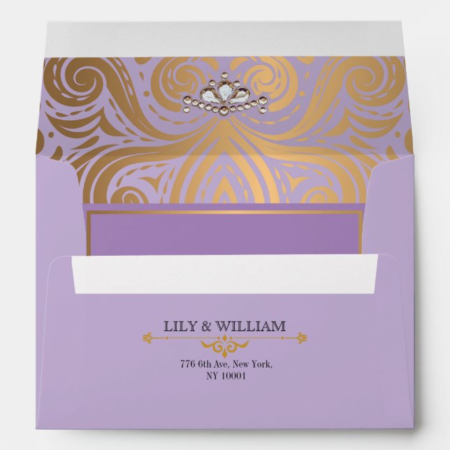 Lavender Elegant Artdeco Diamond Gold Wedding Envelope (Back (Bottom))