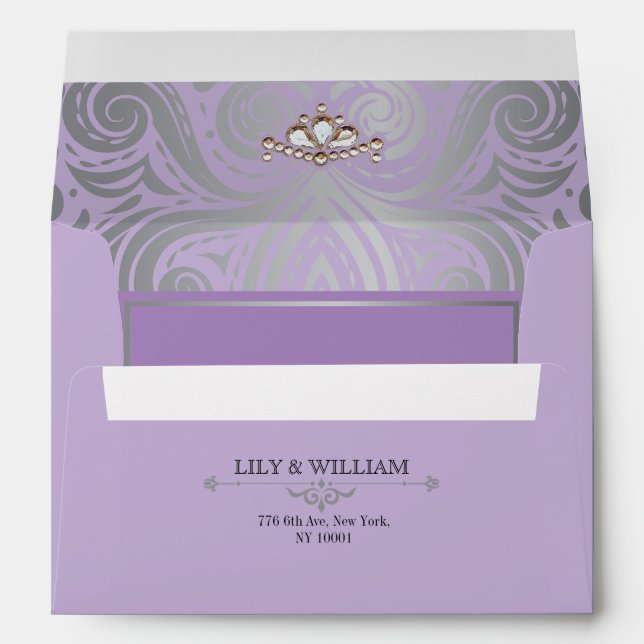 Lavender Elegant Artdeco Diamond Silver Wedding Envelope (Back (Bottom))