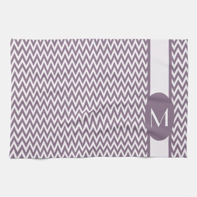 Lavender Elegant Chevron Design with monogram Tea Towel (Horizontal)
