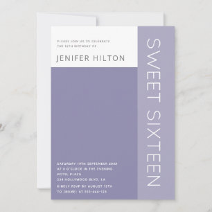 Lavender elegant colour block sweet sixteen invitation