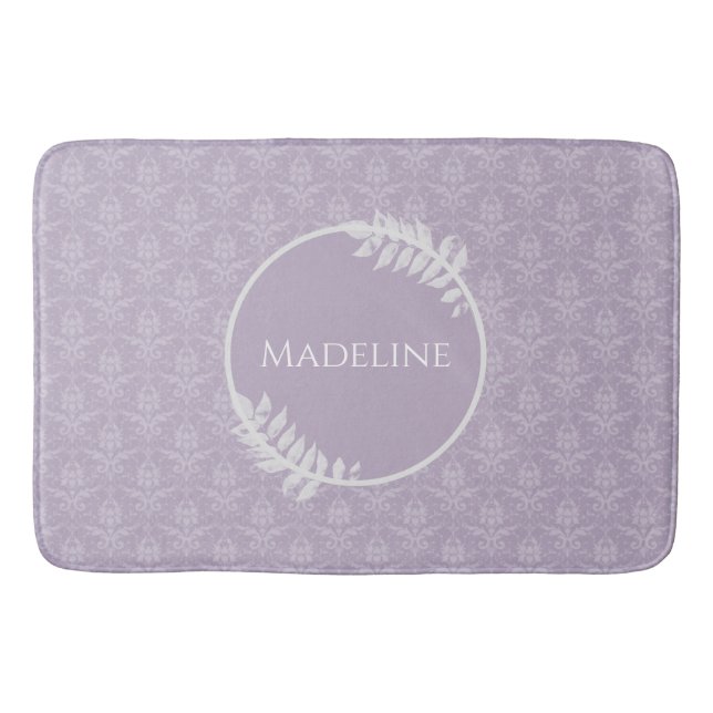 Lavender Elegant Damask Personalised Bath Mat (Front)