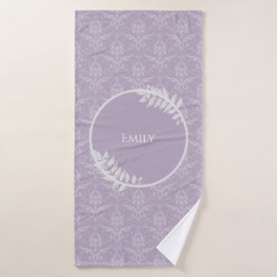 Lavender Elegant Damask Personalised Bath Towel Set