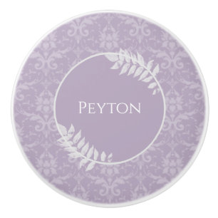 Lavender Elegant Damask Personalised Ceramic Knob