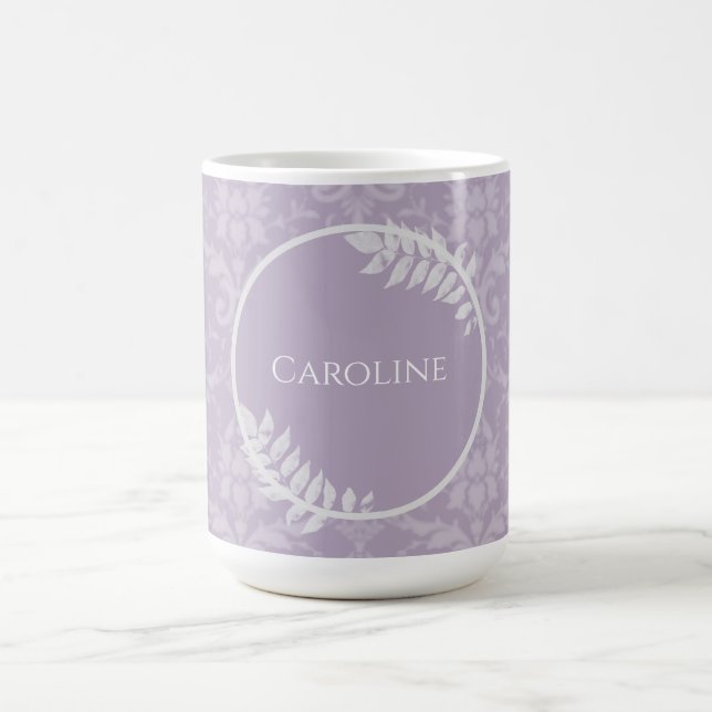 Lavender Elegant Damask Personalised Coffee Mug (Center)