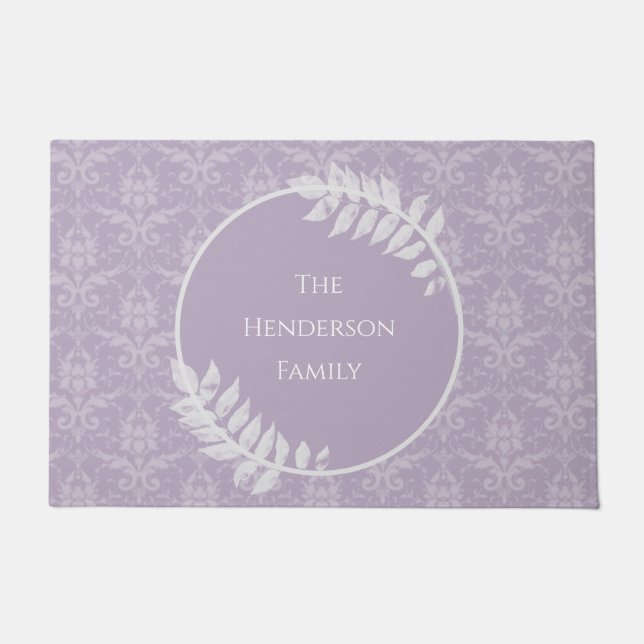 Lavender Elegant Damask Personalised Doormat (Front)
