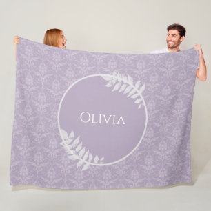 Lavender Elegant Damask Personalised Fleece Blanket