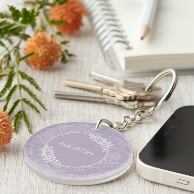 Lavender Elegant Damask Personalised Keychain (Front Right)