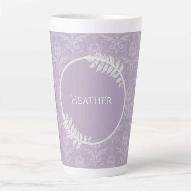 Lavender Elegant Damask Personalised Latte Mug (Front)