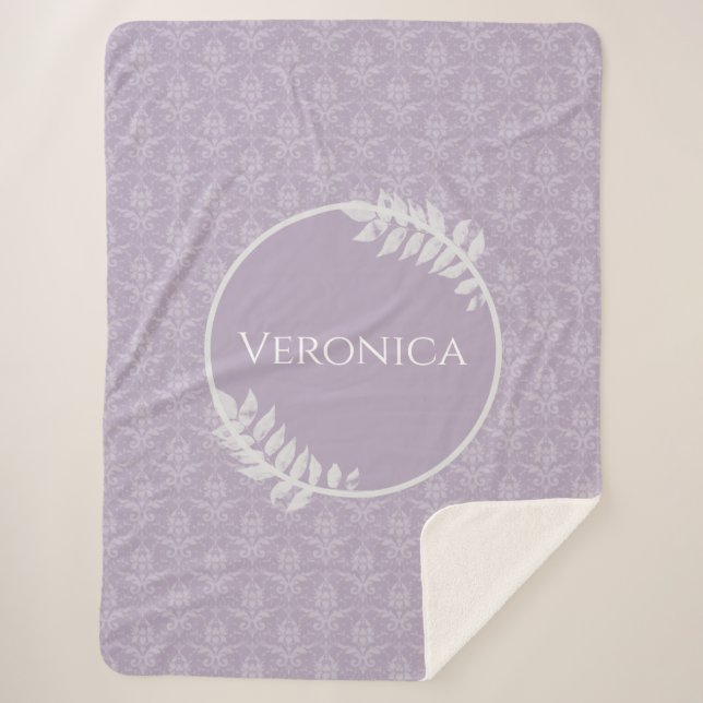 Lavender Elegant Damask Personalised Sherpa Blanket (Front)