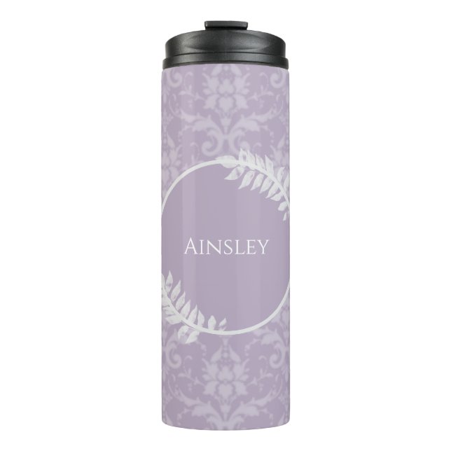 Lavender Elegant Damask Personalised Thermal Tumbler (Front)