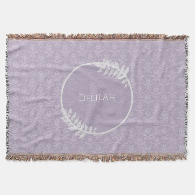 Lavender Elegant Damask Personalised Throw Blanket (Front)