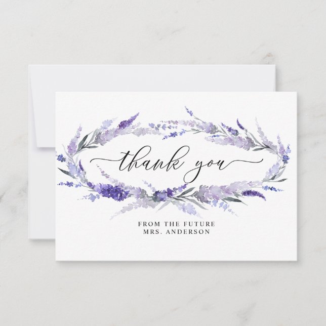 Lavender Elegant Floral Lilac Mauve Bridal Shower  Thank You Card (Front)