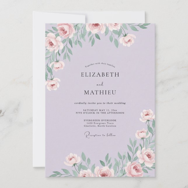 Lavender Elegant Floral Wedding Invitation (Front)