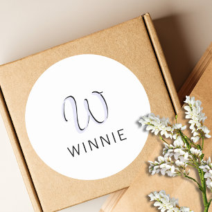 Lavender Elegant Initial Black Name   Modern  Classic Round Sticker