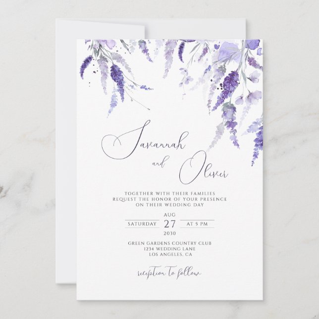Lavender Elegant Meadow Wildflower Floral Wedding  Invitation (Front)