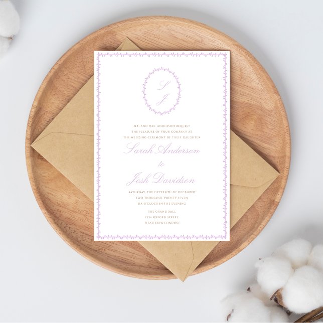 Lavender Elegant Minimal Monogram  Invitation (Creator Uploaded)