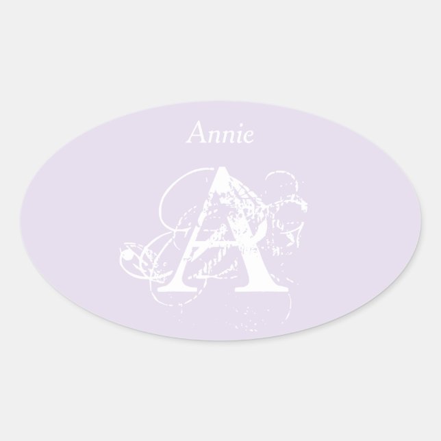Lavender Elegant Modern Simple Typography Monogra. Oval Sticker (Front)