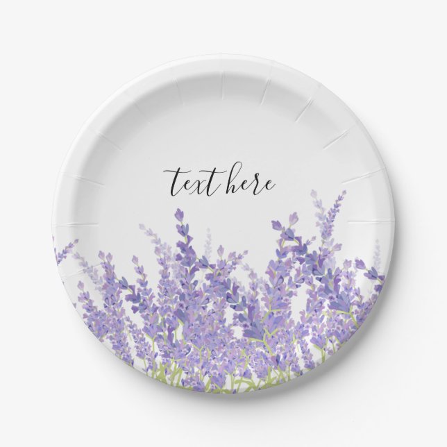 lavender, elegant, modern, trendy, floral , purple paper plate (Front)