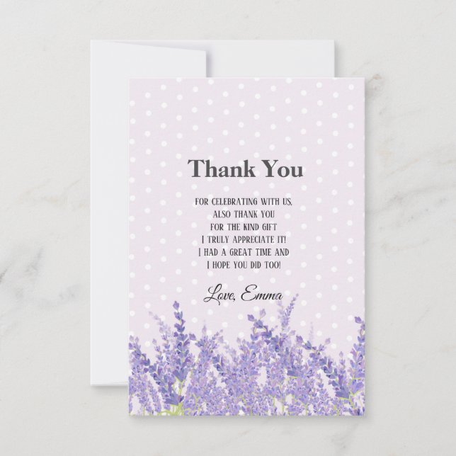 lavender, elegant, modern, trendy, floral , purple thank you card (Front)