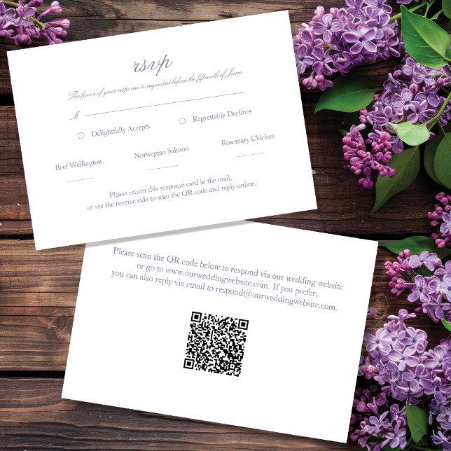 Lavender Elegant Script Wedding RSVP w/QR Code (Creator Uploaded)