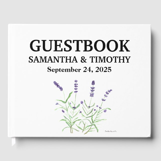 Lavender Elegant Watercolor Purple Floral Wedding Guest Book (Front)