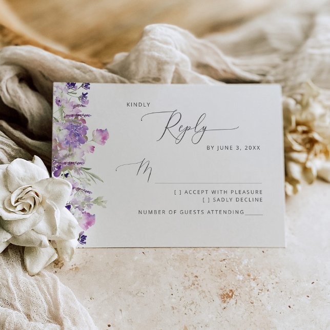 Lavender elegant wildflowers wedding RSVP card (Creator Uploaded)