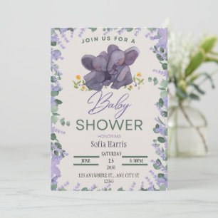 Lavender Elephant Baby Shower Invitation