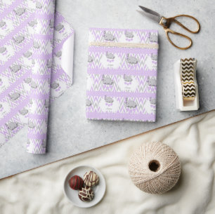 Lavender Elephant Baby Shower Wrapping Paper