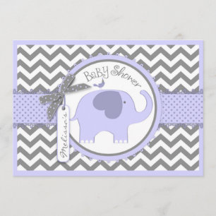 Lavender Elephant Bird Chevron Print Baby Shower Invitation