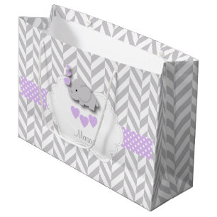 Lavender Elephant Design - Baby Boy Shower Large Gift Bag