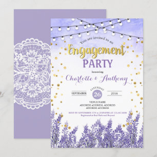 Lavender engagement party invitation purple gold