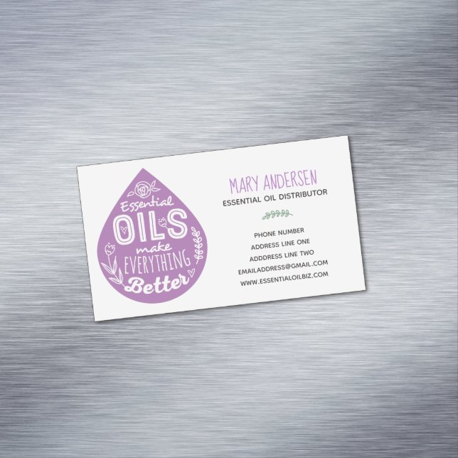 Lavender Essential Oil Drop Illustration Magnetic Business Card (In Situ)
