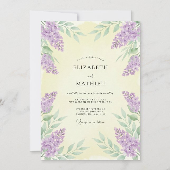 Lavender Ethereal Floral Spring Wedding Invitation (Front)