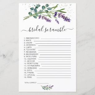 Lavender Eucalypt Word Scramble Bridal Shower Game