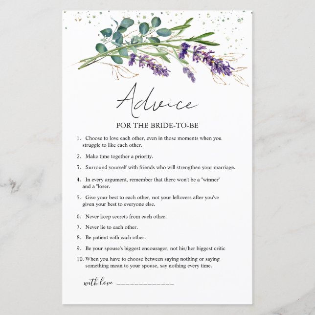 Lavender Eucalyptus Advice for Bride-to (Front)