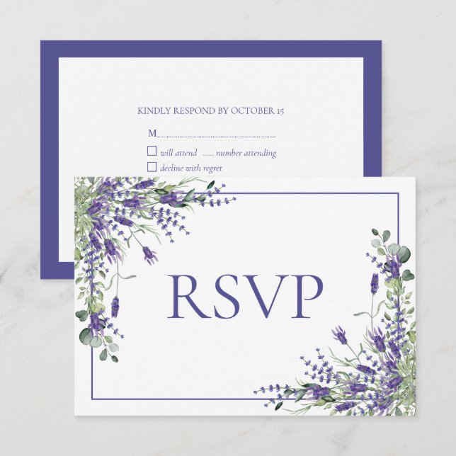 Lavender Eucalyptus Botanical Script Wedding RSVP (Front/Back)