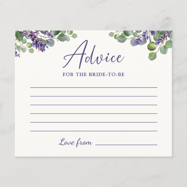 Lavender & Eucalyptus Bridal Shower Advice Card (Front)