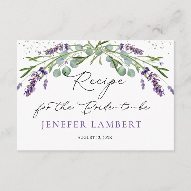 Lavender Eucalyptus Bridal Shower recipe  Enclosure Card (Front)