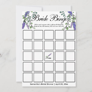 Lavender eucalyptus elegant Bridal bingo game card