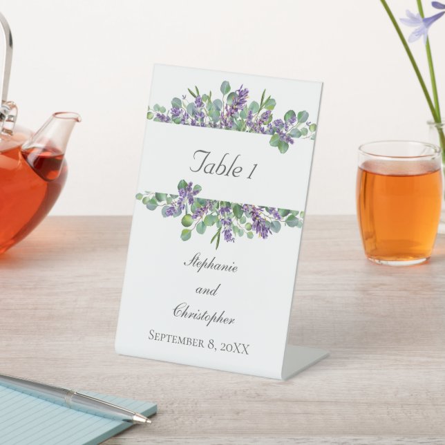 Lavender Eucalyptus Elegant Wedding Table Sign (In SItu)