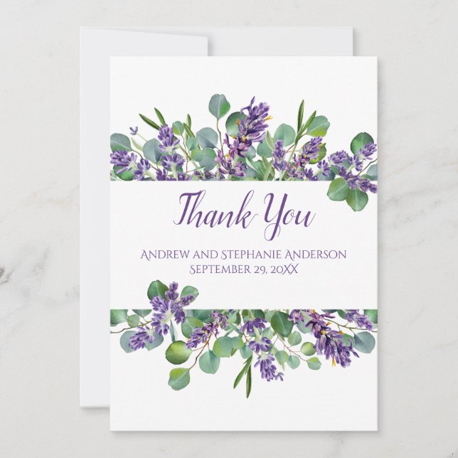 Lavender Eucalyptus Floral Botanical Wedding Thank You Card (Front)
