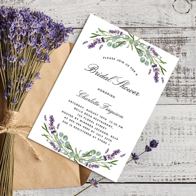 Lavender eucalyptus floral violet bridal shower invitation postcard (Creator Uploaded)